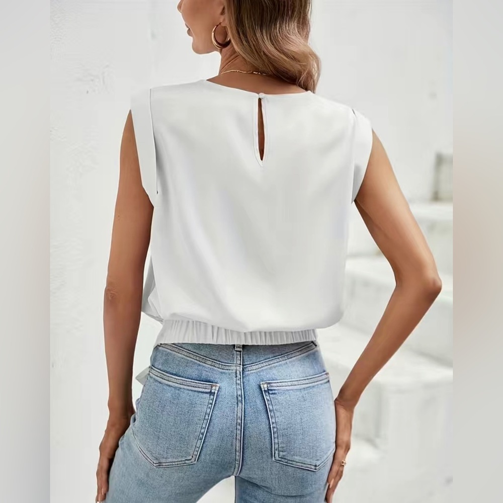Passion Keyhole Back Tie Front Blouse, Casual Crew Neck Blouse - Picture 6 of 9